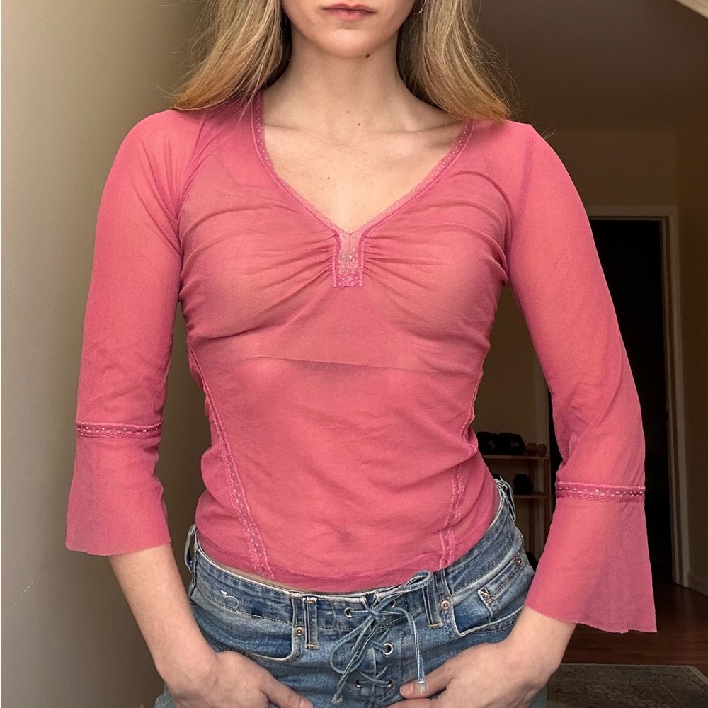 Elegant Pink Sheer Women's beaded Top